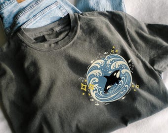 Maglietta retrò vintage con orca, maglietta con balena, maglietta con grafica Ocean Life