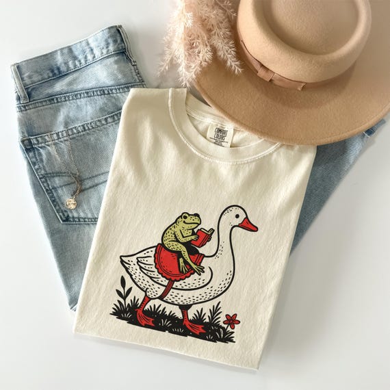 Frog and Goose Bookish T-shirt, Booktok Shirt, Cottagecore Shirt, Book Lover Gift, Bookish Shirt, Gift for Fantasy Book Lover
