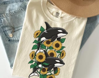 Floral Orca Shirt, Whale T-shirt, Ocean Life Graphic Tee