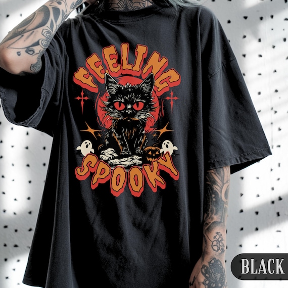 Spooky Cat Lover T-shirt: Vintage Halloween Tee