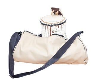Original Yoruba Talking Drum from Nigeria with Wooden Beater and Waterproof Leather Carry Bag
