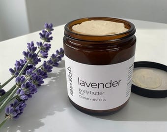 Lavender Whipped Body Butter, Natural Body Butters: Shea Cocoa and Mango Butter Blend, No Water, Glass Jar, Cactus Seed Oil Moisturizer