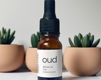 Oud Diffuser Oil: Warm Amber and Sandalwood Home Fragrance Blend, Inspired by Oud Wood, 10mL Vegan and phthalate Fragrance