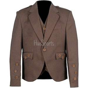 Handmade Brown Wool Argyle Kilt Jacket & Waistcoat – Traditional Scottish Highland Wear | Best Gift for Him