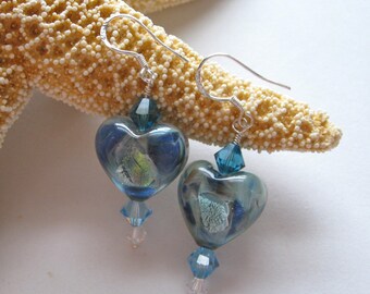 Heart of Blue Lampwork Glass Earrings