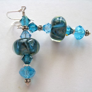 Poseidon&#39;s Waves Lampwork Glass Bead Earrings