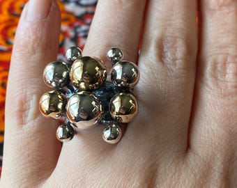 Turkish Handmade Sterling Silver Bubble Ring: Blackened Statement Jewelry