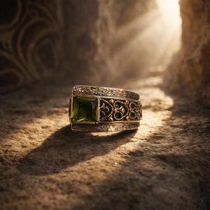 Vintage Style Silver Ring with Color Changing Green Stone, Handmade Ottoman Inspired Jewelry, Unique Statement Ring Gift Idea