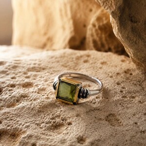 Rectangular Zultanite Ring: Bronze Bezel on Slim Sterling Silver Band