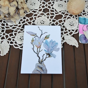 Ein Hoch auf den Frühling!  - Postkarte, Magnolien, Magnolienstandarte, Botanische Motive, Aquarellpostkarte, Floral, Illustration