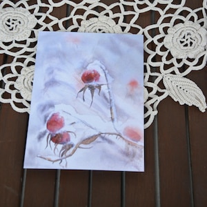 Gefrorene Hagebutten!  - Postkarte, Blüte, Botanische Motive, Aquarellpostkarte, Floral, Illustration