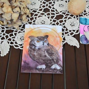 ¡Búho Águila Astuta! - Postal, Búho Real, Búho, Animales del Bosque, Postal de Acuarela, Tarjeta de Animal, Ilustración