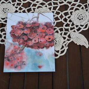 Bacche di sorbo congelate! - Cartolina, Fioritura, Motivi botanici, Cartolina acquerello, Floreale, Illustrazione
