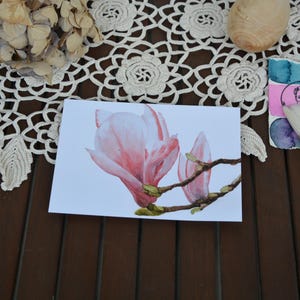 Magnolia printanier ! - Carte postale, Magnolia, Printemps, Motifs botaniques, Aquarelle, Floral, Illustration