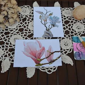 Postcard set Floral 3 - 2 pcs postcards, blossom, botanical motifs, watercolor postcard, floral, illustration