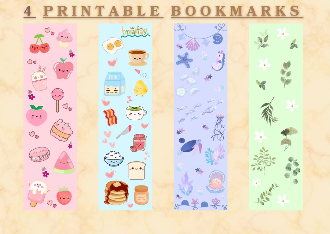 Cute Bookmark Designs | 4 Printable Bookmarks Bundle | Book Accessory ...