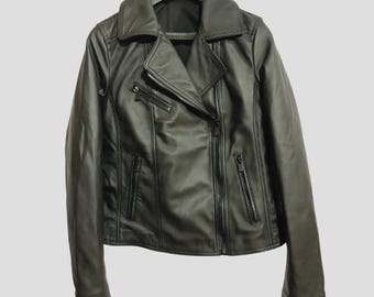 Womens Black Faux Leather Biker Jacket: Moto Zipper Style
