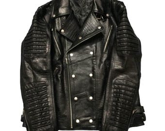 Herren Krokodil geprägte schwarze Leder Jacke