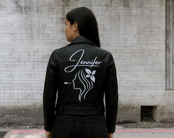 Chaqueta de cuero personalizada para mujer, chaqueta personalizada con nombre