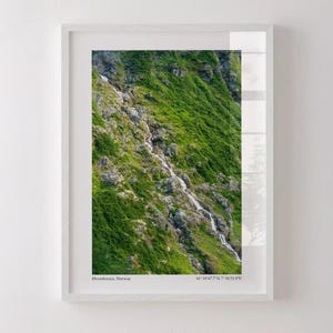 Norwegian Waterfall Framed Print – Øvstefossen Scenic Landscape Photography, Nordic Wall Art, Scandinavian Nature Decor