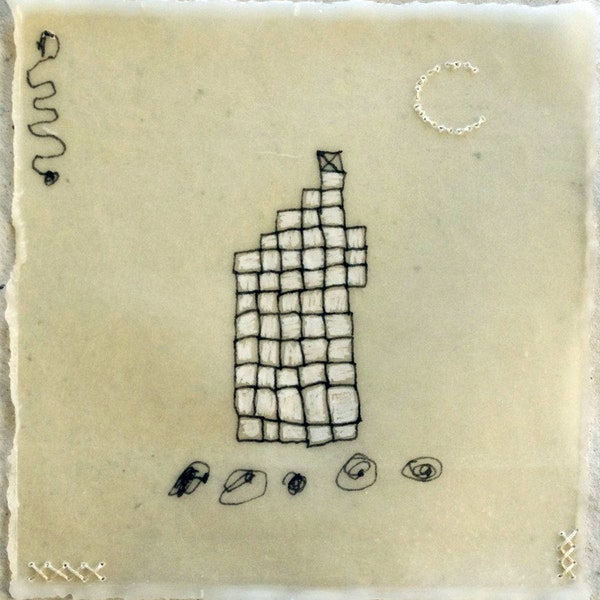 Tower  Made of Tiny Squares / Mixed Media Drawing