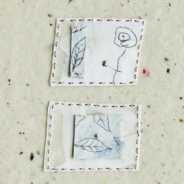 Handgen&auml;hte Zeichnung Collage auf handgesch&ouml;pftem Papier / Fragmente Nr. 1