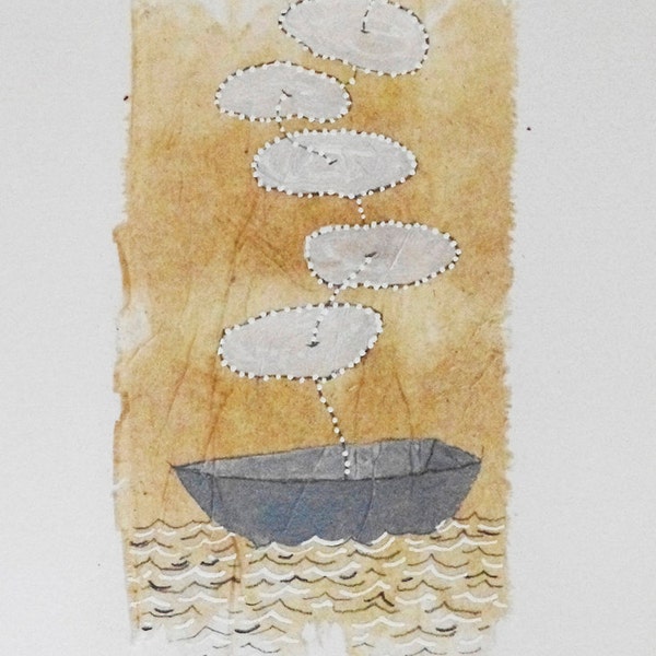 Cloud Navigation / Mixed Media drawing on teabag