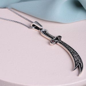 Islamic Zulfiqar Sword Necklace – Handcrafted 925 Sterling Silver Pendant – Arabic Script Design – Hazrat Ali Sword Jewelry, Men Necklace