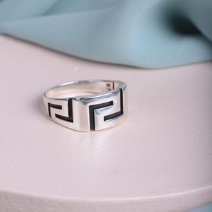 Handmade Sterling Silver Greek Key Ring: Symbol of Strength & Unity
