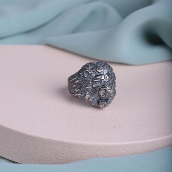 Lion Head 925K Silver Ring | Handmade Men’s Jewelry | Personalized Engraving | Unique Animal Ring Gift for Him | Cool Ring for Boyfriend