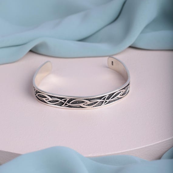 Men Handmade Adjustable Cuff Bracelet, Thick Sterling Silver Bracelet, Engraved Cuff Bracelet, Thick Cuff Unique Men Bracelet, Cuff Bracelet