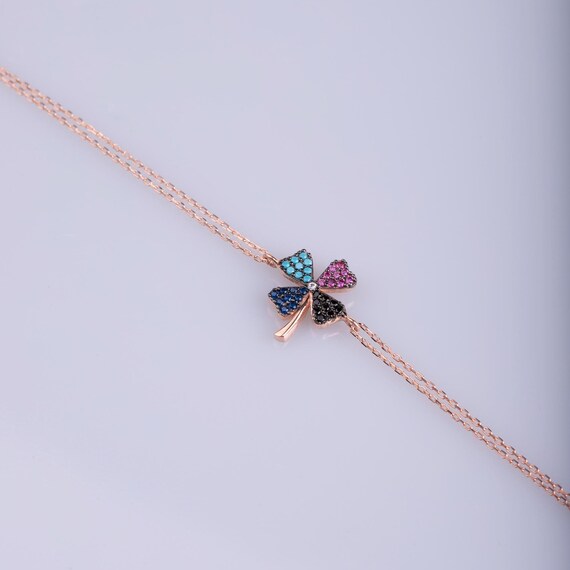 Chic Rose Gold Four-Leaf Clover Bracelet – Handmade Lucky Charm, Zircon Accent Jewelry, Elegant Gift for Mom or Her, Women Bracelet