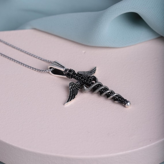 Double Headed Snake Necklace with Angel Wings | Handmade 925 Silver Unisex Pendant | Mystical Boho Jewelry | Unique Gift for Him or Her,