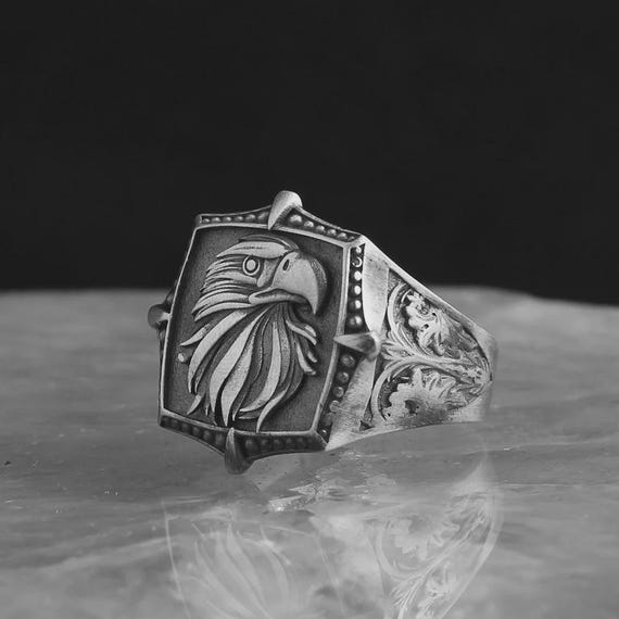 Eagle Symbol Men’s Ring – 925 Sterling Silver Ottoman Style Ring – Power & Freedom Animal Ring – Handmade Turkish Jewelry for Him