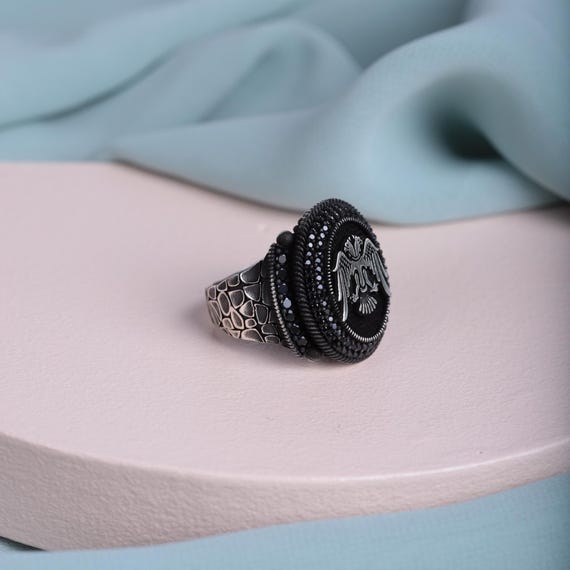 Ottoman Double Headed Eagle Ring – Handmade 925 Sterling Silver Men's Ring – Symbol of Power & Heritage – Unique Gift for Him or Dad