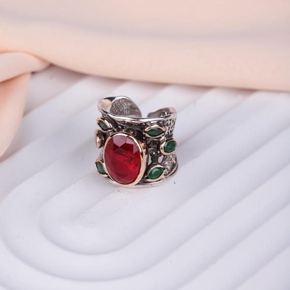 Adjustable Ruby & Emerald Ring – Hürrem Sultan Avant‑Garde Ottoman Style Women’s Jewelry – Romantic Gift for Lover, Women Elegant Ring