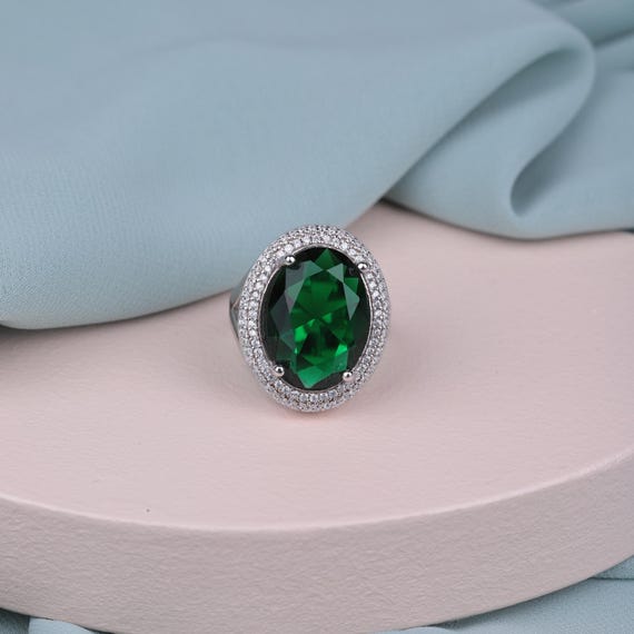 Exquisite Emerald Statement Ring | Royal Ottoman Style Women’s Ring | Vintage Silver Plated Jewelry | Elegant Gift for Her, Women Ring