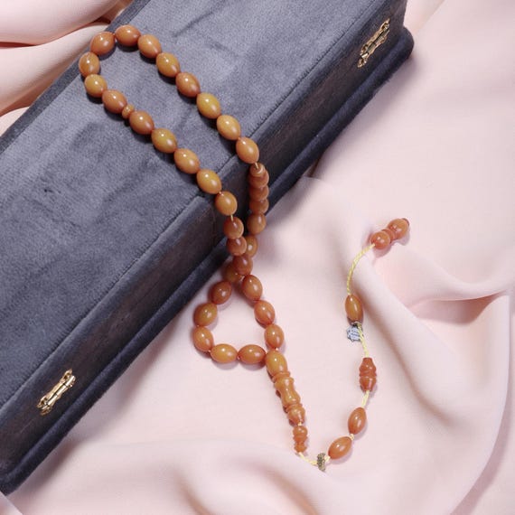 Kuka-Style Brown Amber Tasbih,A-Grade Arpa Cut Misbaha with System Tassel,Designer Handmade Prayer Beads for Men,brown amber prayer beads