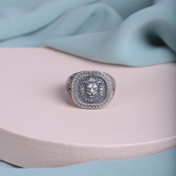 Lion's Head Silver Ring for Men – Handmade 925K Sterling Silver Men’s Jewelry – Unique Animal Ring – Gift for Boyfriend, Bold Statement Ring