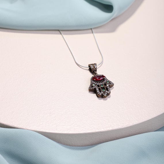 One of a Kind Handmade Ruby Hamsa Necklace,Ethnic & Elegant Statement Jewelry for Women,Gift For Women,Women's Necklace,Ottoman Necklace