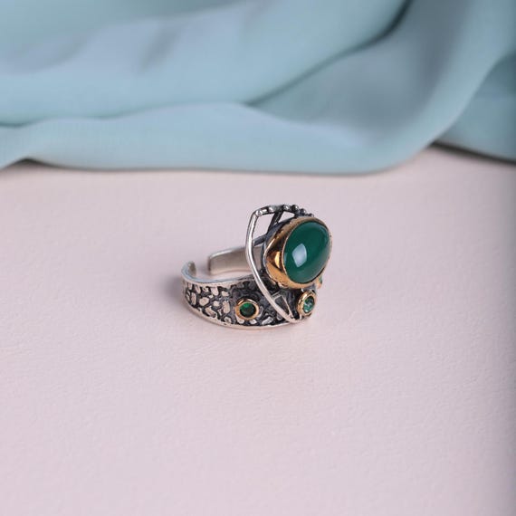 Ottoman Style Green Agate and Zircon Women’s Ring, Gold-Plated Ottoman-Inspired Design, Timeless Elegance Inspired, Mothers Day, Gift Mom