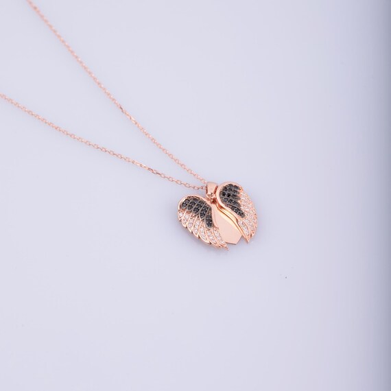 Angel Wing Necklace, Elegant Gold Rose Necklace With Zircon Stones, Silver, Wing Opening Heart,For Gift Girl, Gift Mom,925k Sterling Silver