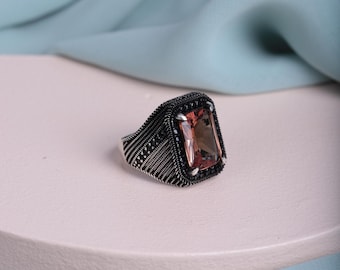 Turkish Diaspore Men&#39;s Ring - Vibrant Multicolor Stone - Sterling Silver Jewelry, Multicolor, Silver Rings, 925 Sterling Men&#39;s Rings, Rings