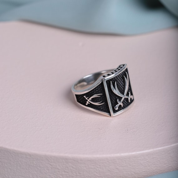 Sterling Silver Zulfiqar Sword Signet Ring: Islamic Heritage Jewelry- Men Ring - Islamic Gift