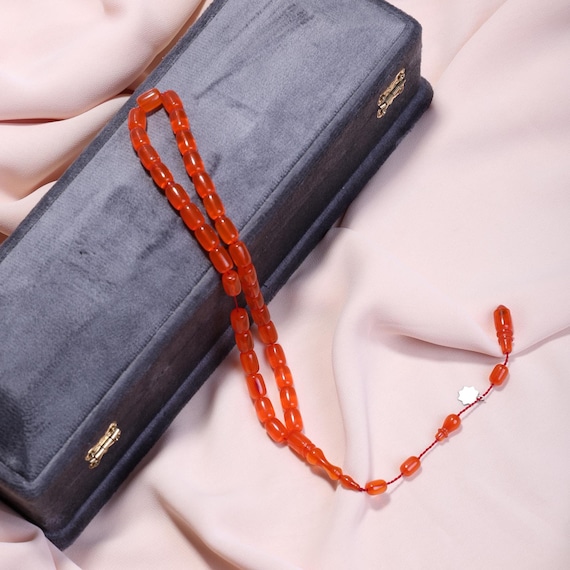Orange Capsule-Cut Amber Tasbih,Elegant A-Grade Misbaha with System Tassel,Warm Design for Men,Exclusive Artisan Collection