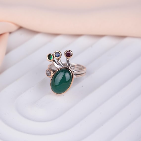 Ottoman-Inspired Green Agate Ring,Mihrimah Sultan Style Women's Ring, Green Stone Jewelry, Ottoman Gift for Her, Valentine's Day, Women Ring