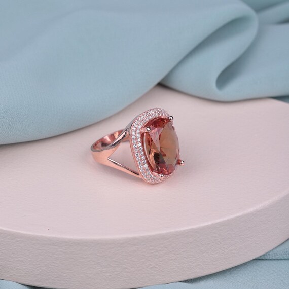 Elegant Rose Gold Zultanite Ring – Double Zircon Halo Design – Ottoman Style Jewelry – Unique Gift for Lovers, Hurrem Sultan Ring, For Women