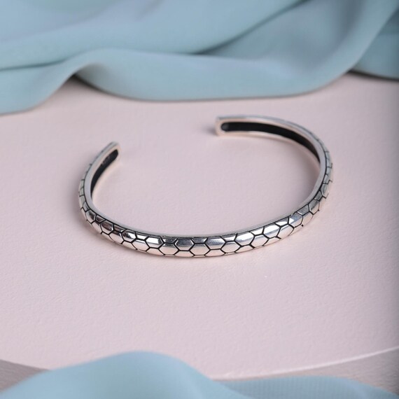 Sterling Silver Python Bracelet for Men - Snake Textured Cuff - Luxury Men's Jewelry - Unique Gift for Him - Modern Statement Style,