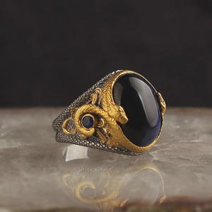 Blue Tiger Eye Ring for Men – Rhodium Plated 925 Sterling Silver Statement Ring – Bold Handmade Gemstone Jewelry, Men Ring, Gift Dad