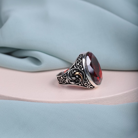Ottoman Style 925 Silver Men's Ring: Multistone Detail, Handmade in Turkey